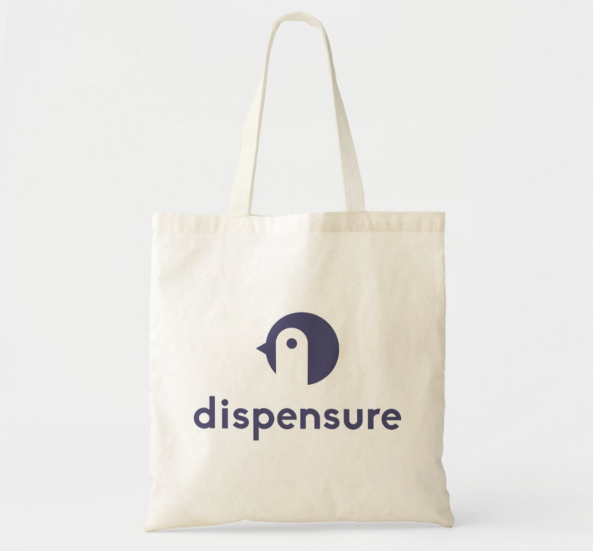 dispensure logo on a tote bag